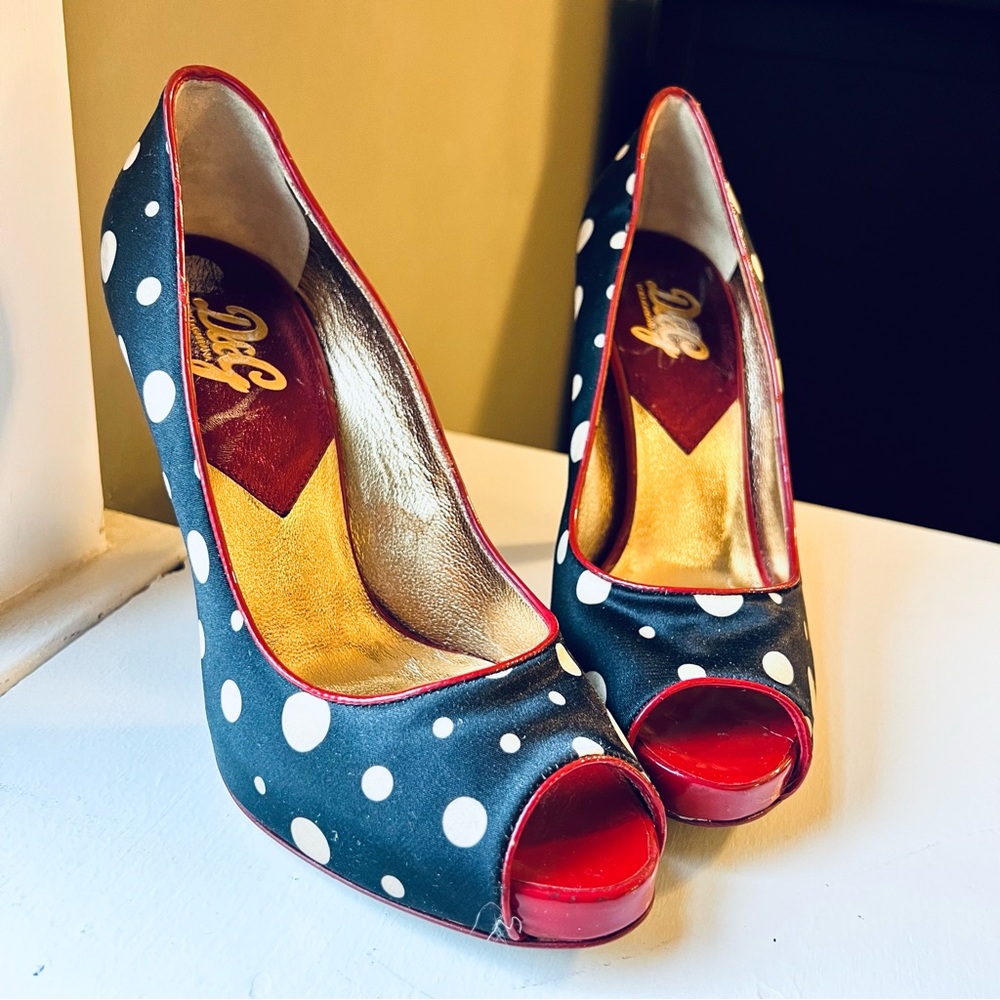 Dolce & Gabbana Black and White Polka Dot Peep Toe Pumps